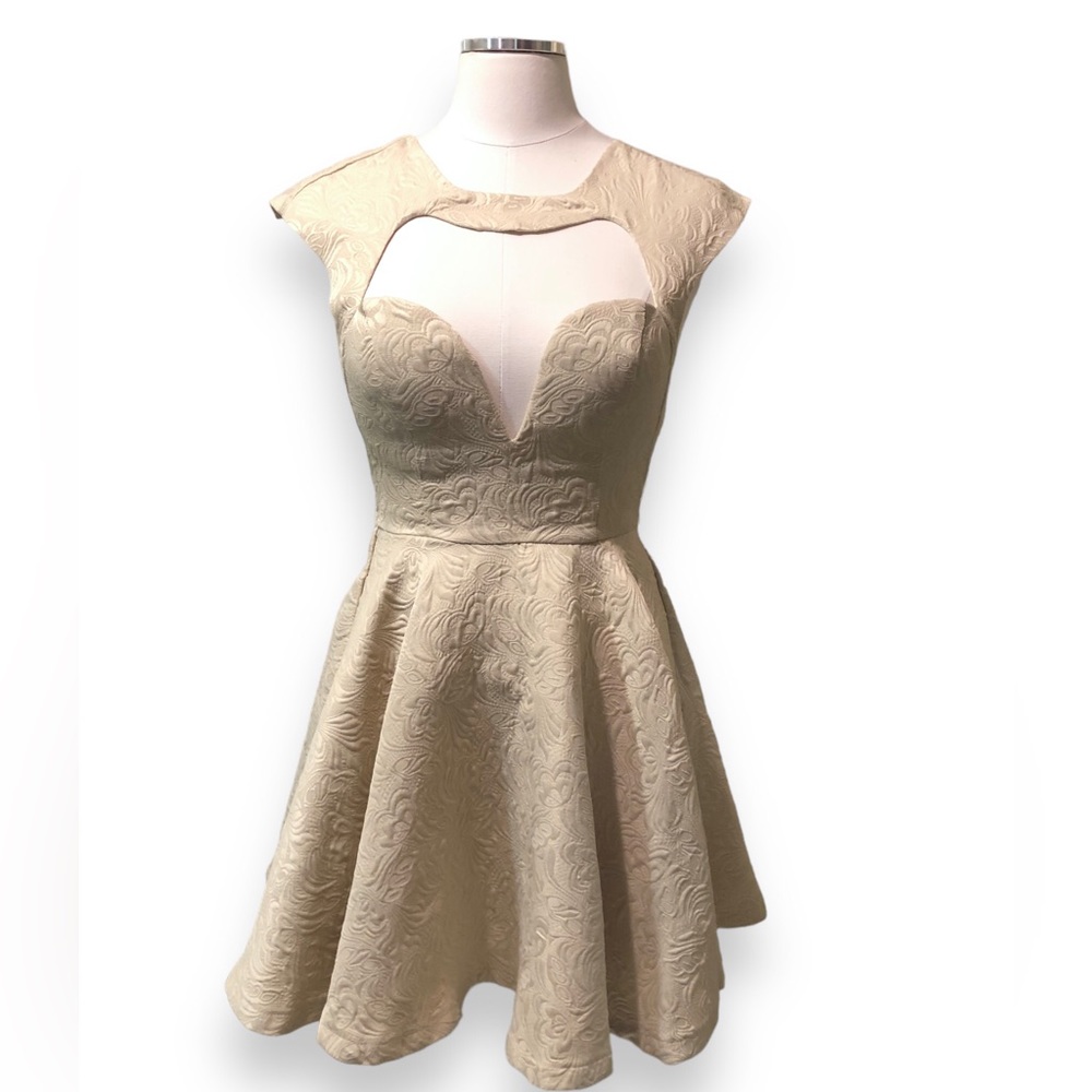 ANGEL BIBA Beige Jacquard Formal Dress